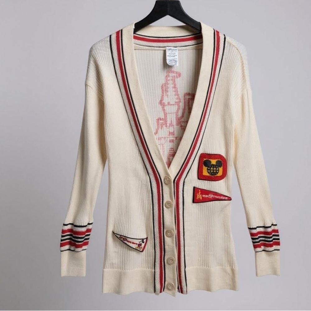 Disney Cream Cardigan Sweater with Red and Black Trim